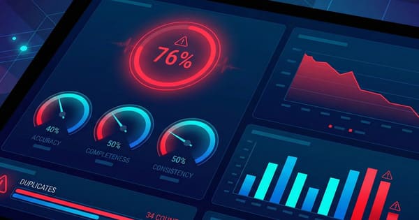 Dashboard CRM montrant des indicateurs de qualité des données
